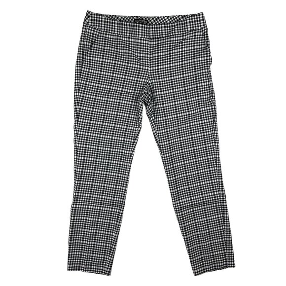 Express Columnist Pants Size 4R Black White Checkerboard Tapered Leg Stretch - Picture 2 of 16